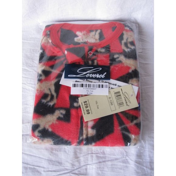 New Boys Red & Black T-Rex Dinosaur Footed Sleeper PJ's 6-12 months Soft Pajamas - Picture 1 of 2